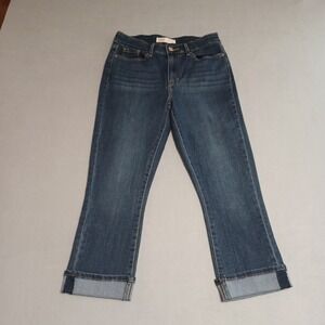 Signature by Levi Strauss Womens Mid-Rise Capri Jeans Dark Wash Blue Cuffed 28